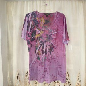 Style & Co  Raglan style  Short Sleeve Knit  Top w/ front jewerly decor Size1X
